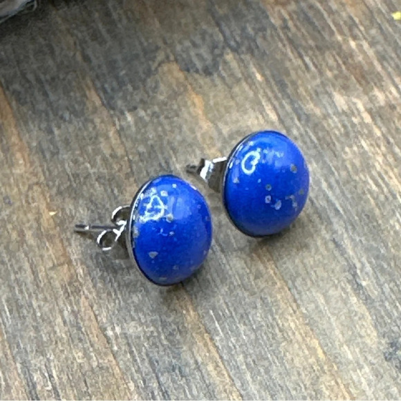 Lapis Lazuli big stud earrings/wisdom healing crystals - Picture 1 of 5